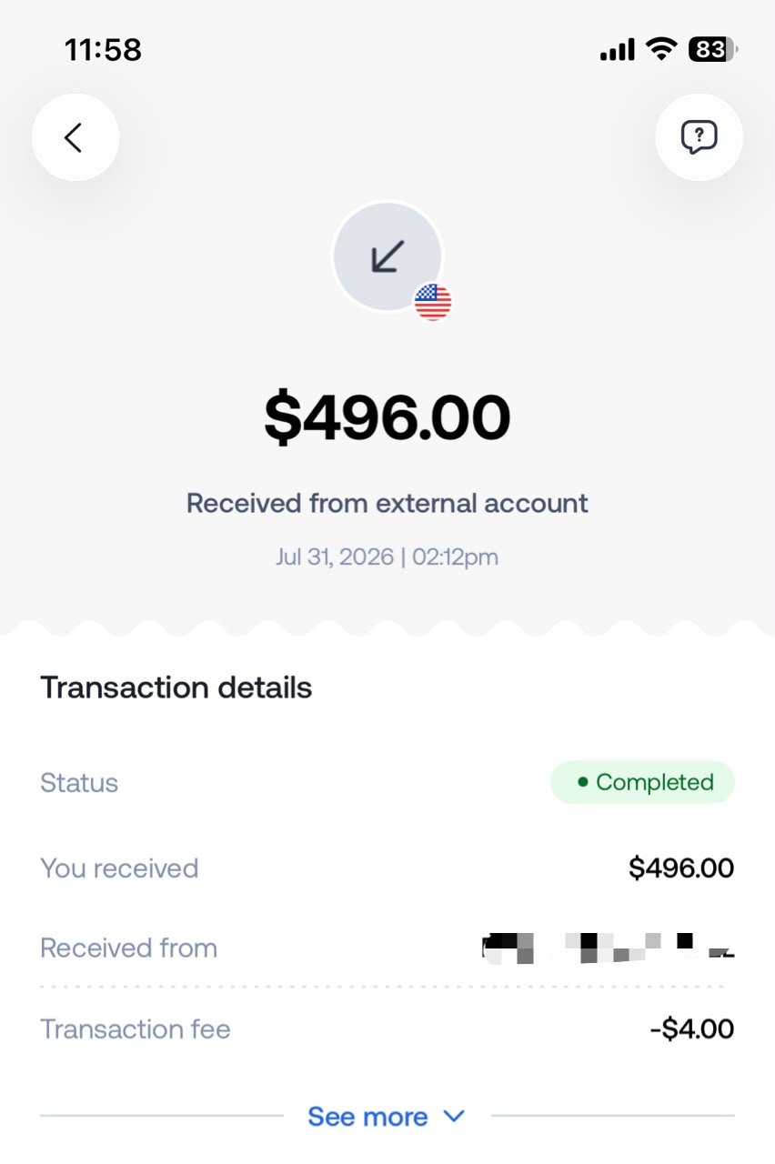 $500 client payment screenshot