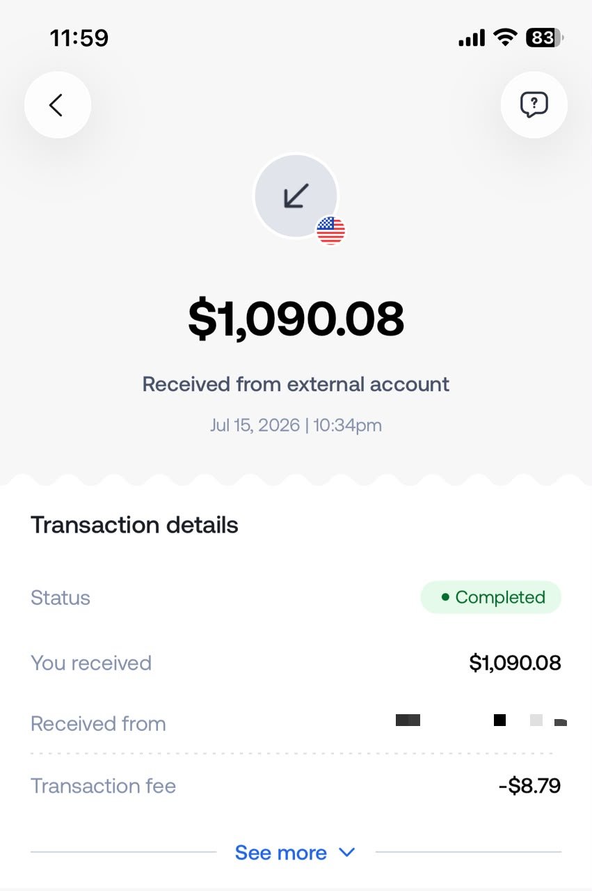 Client payment screenshot