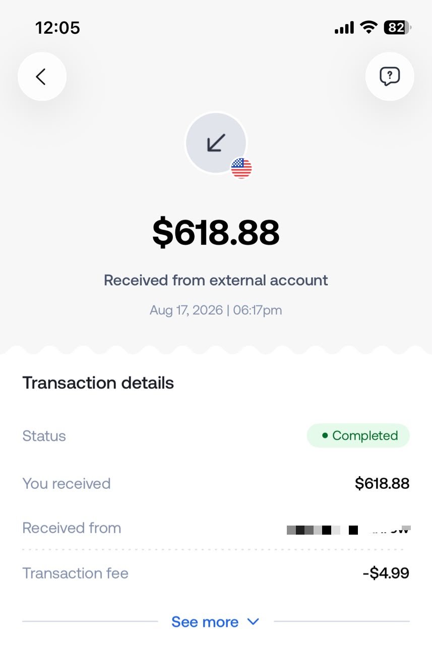 $1,000 client payment screenshot
