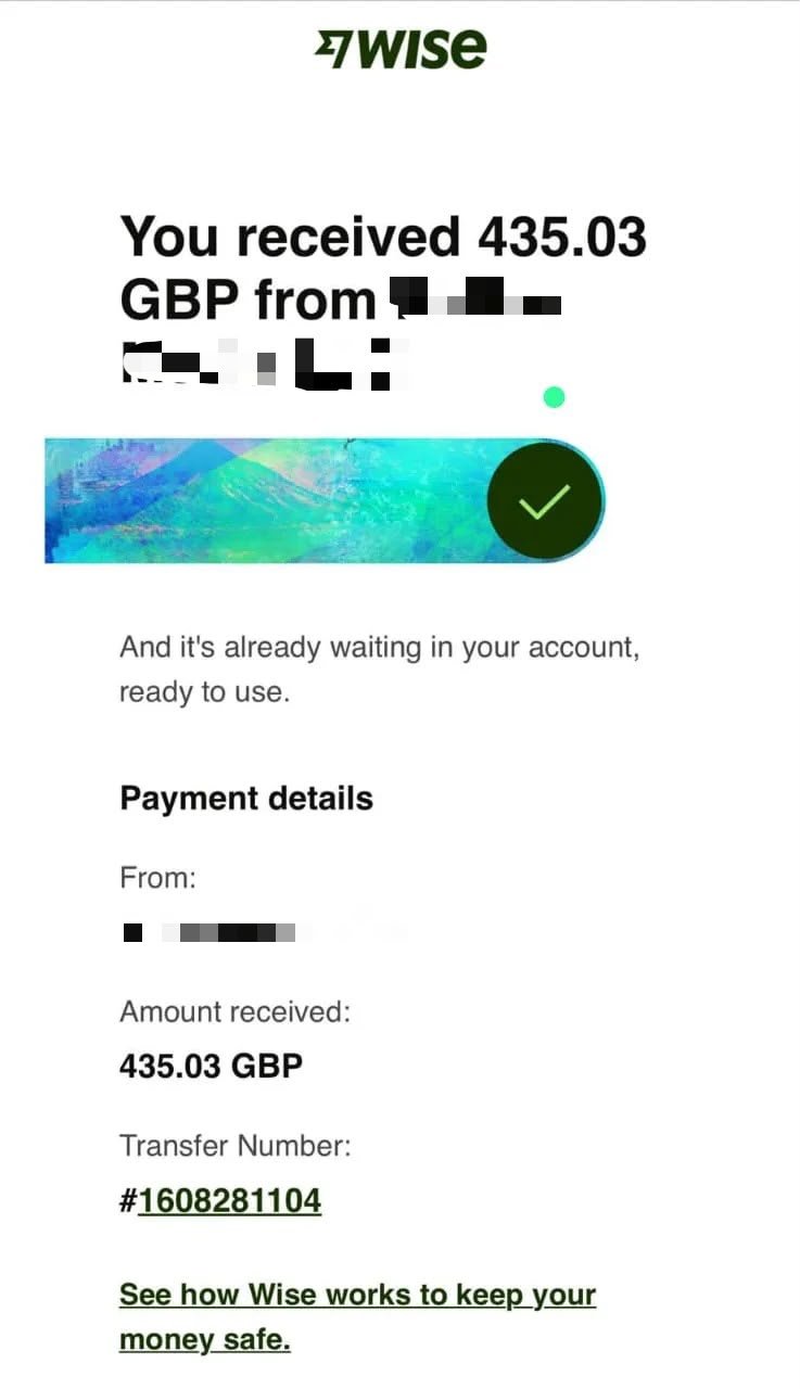 Client payment screenshot