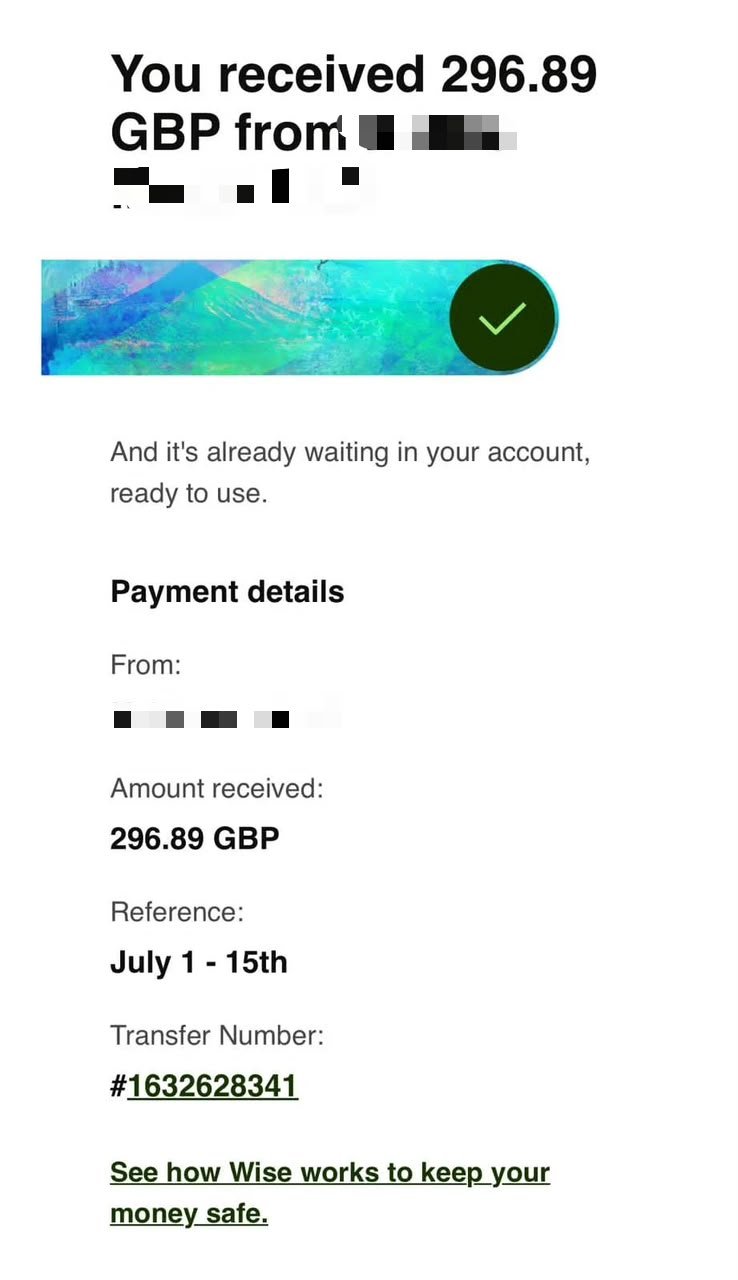 Client payment screenshot