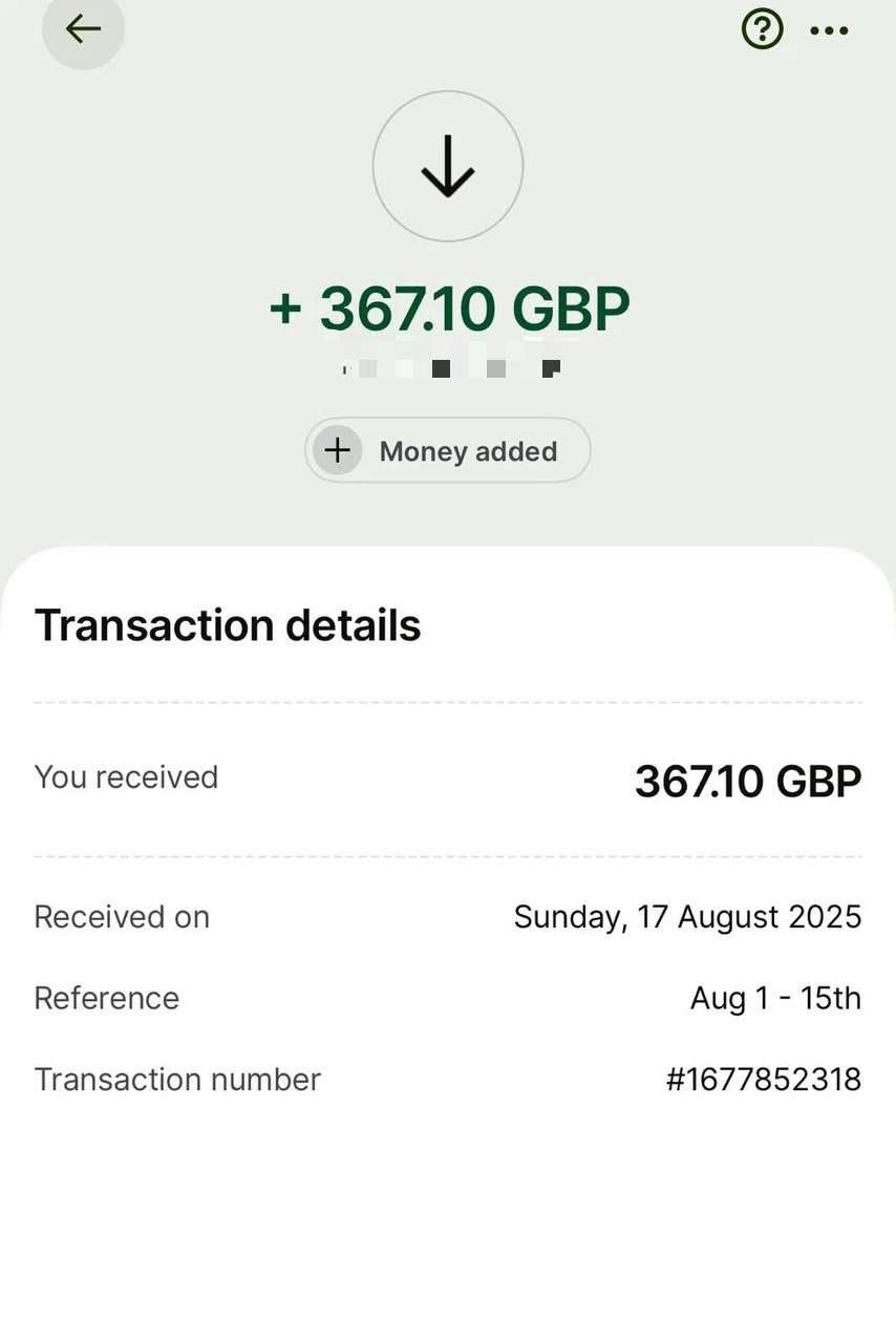 Client payment screenshot