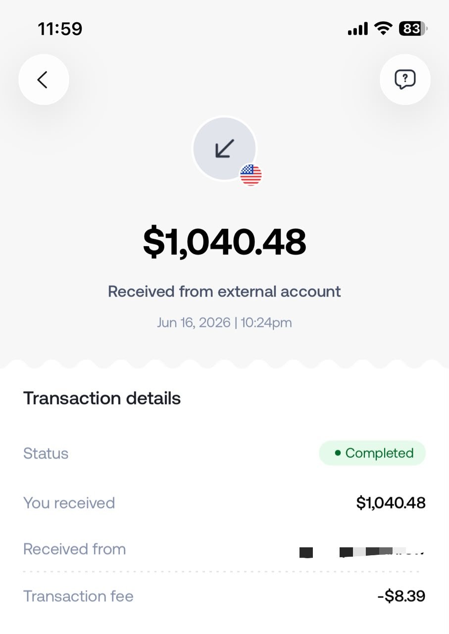 Client payment screenshot